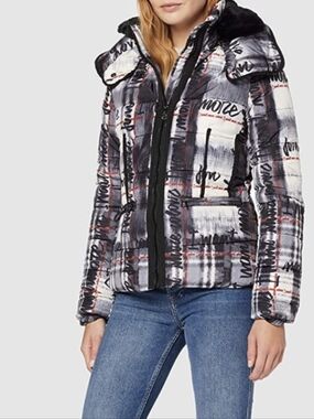 Desigual Padded Sigrun Tartan Lettering Puffer Coat Size 46